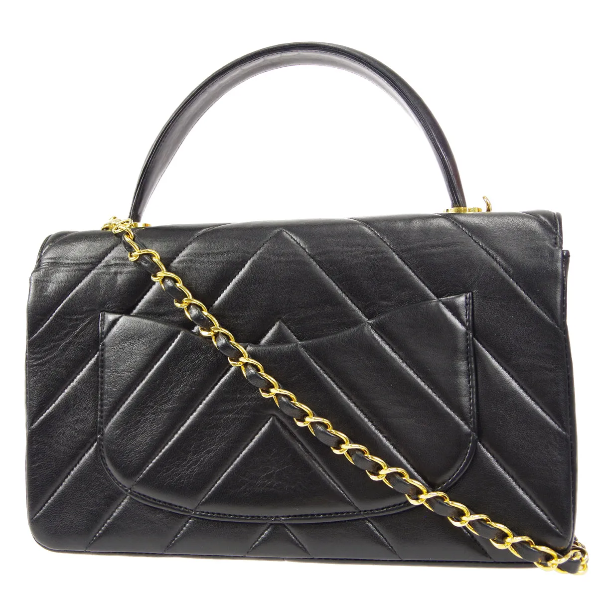 CHANEL 1994-1996 Chevron Handbag Black Lambskin 27062