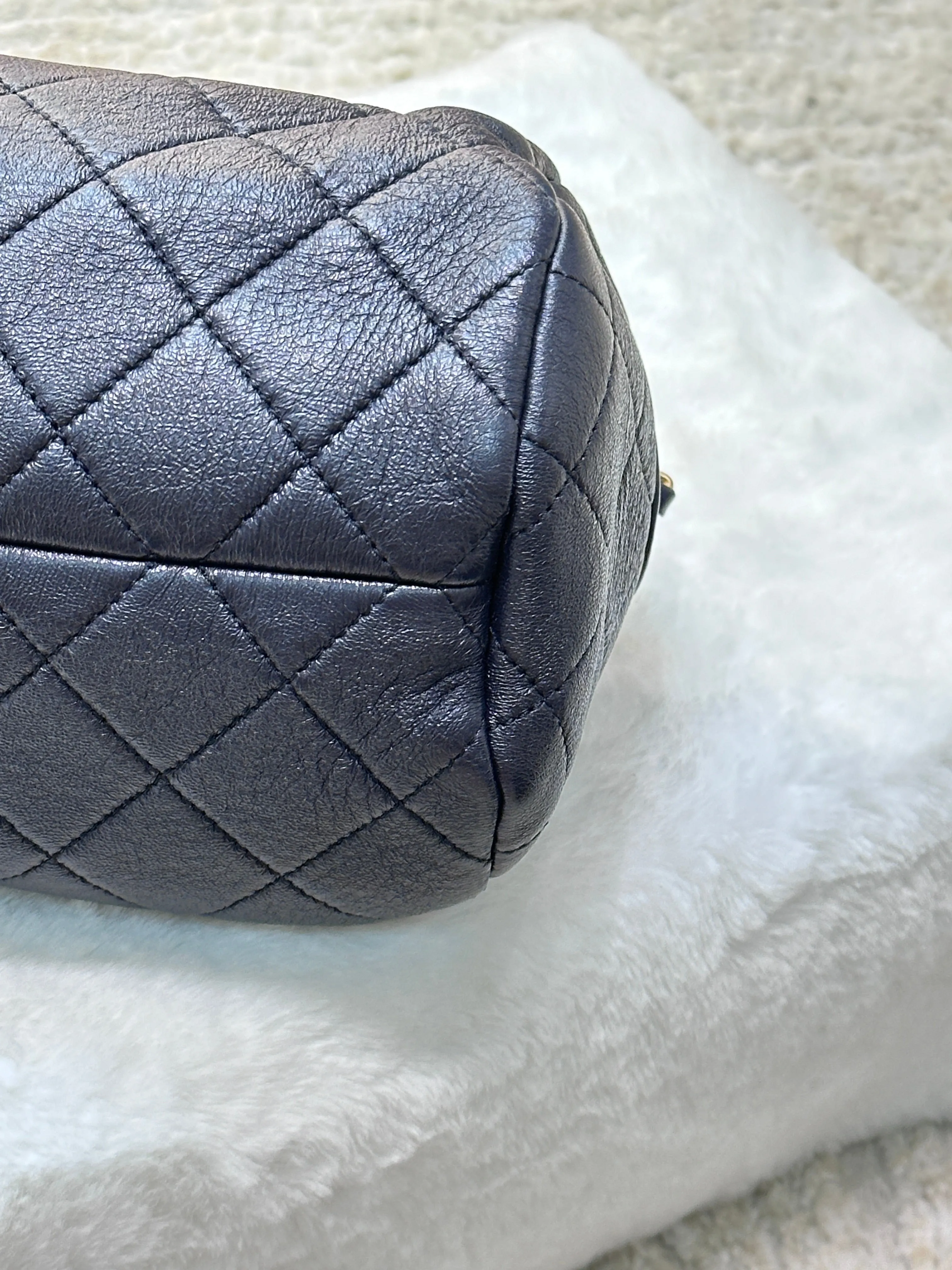 CHANEL Bowling chain handbag Womens shoulder bag Navy Blue GHW