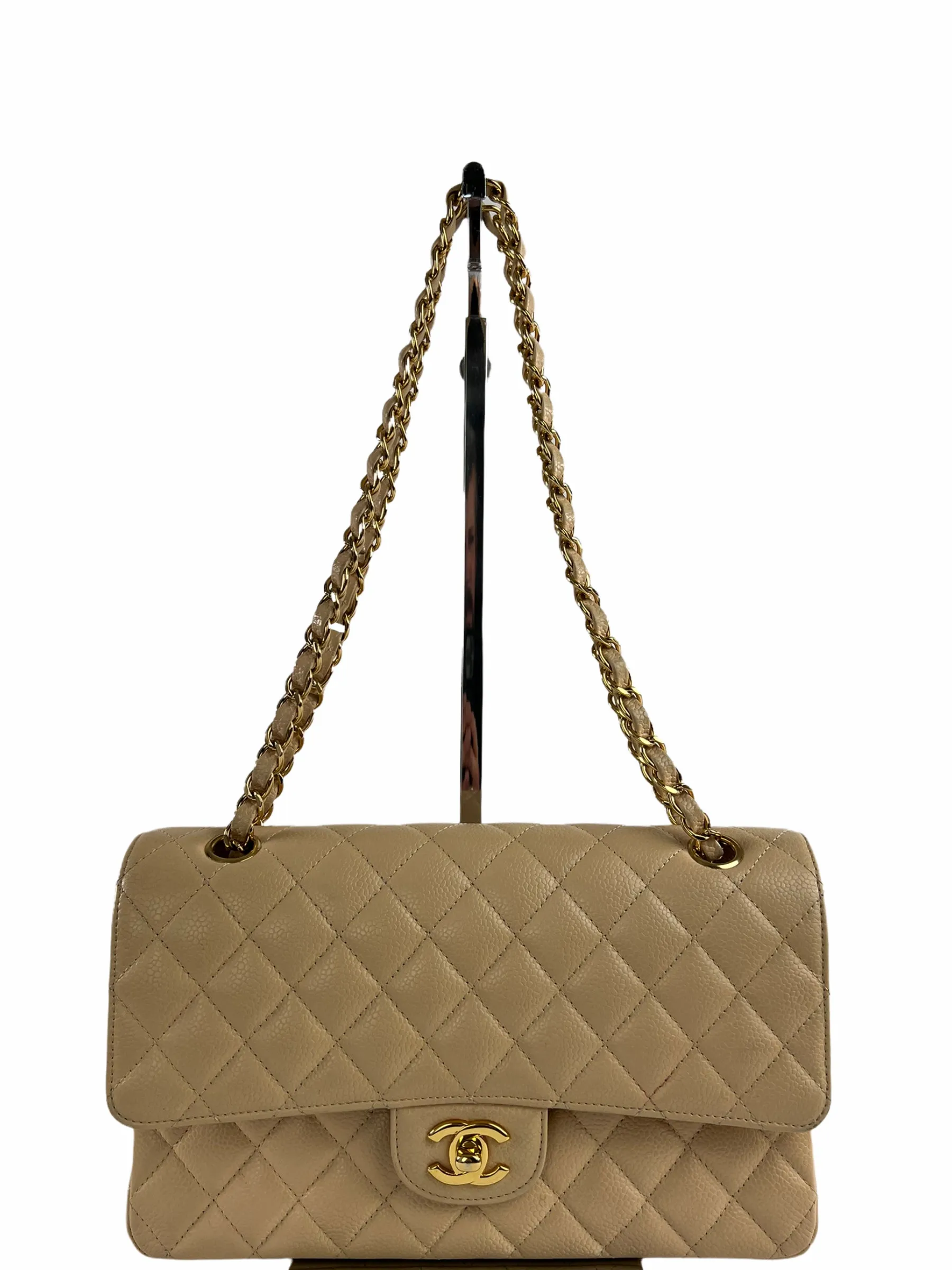 Chanel Cream Caviar Leather Medium Classic Double Flap