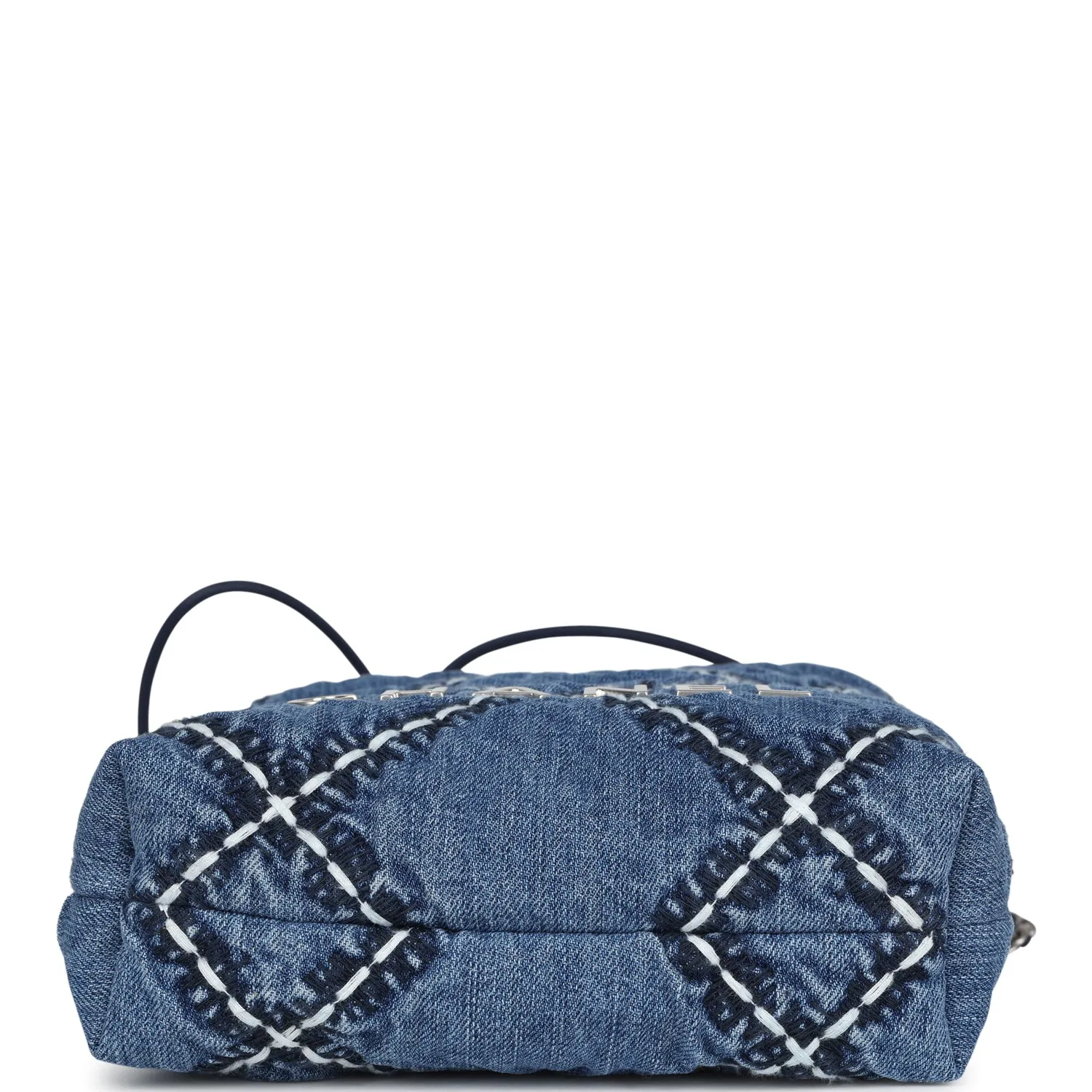 Chanel Mini 22 Bag Blue Stitched Denim Silver Hardware