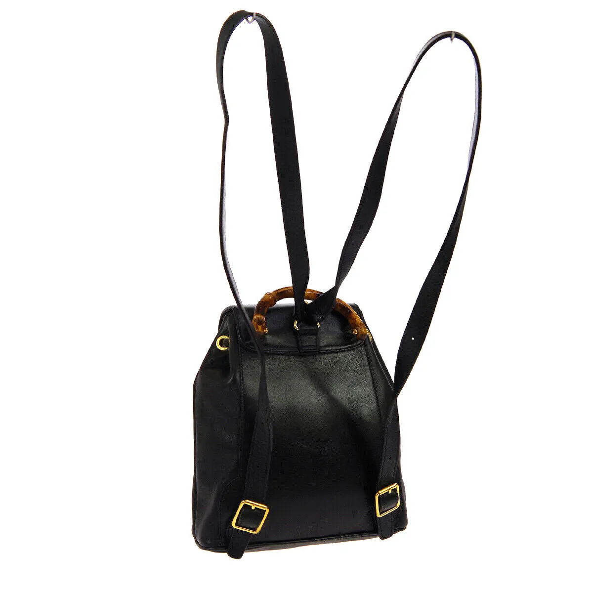 GUCCI Bamboo Line Backpack Hand Bag Purse Black Leather Italy  00332