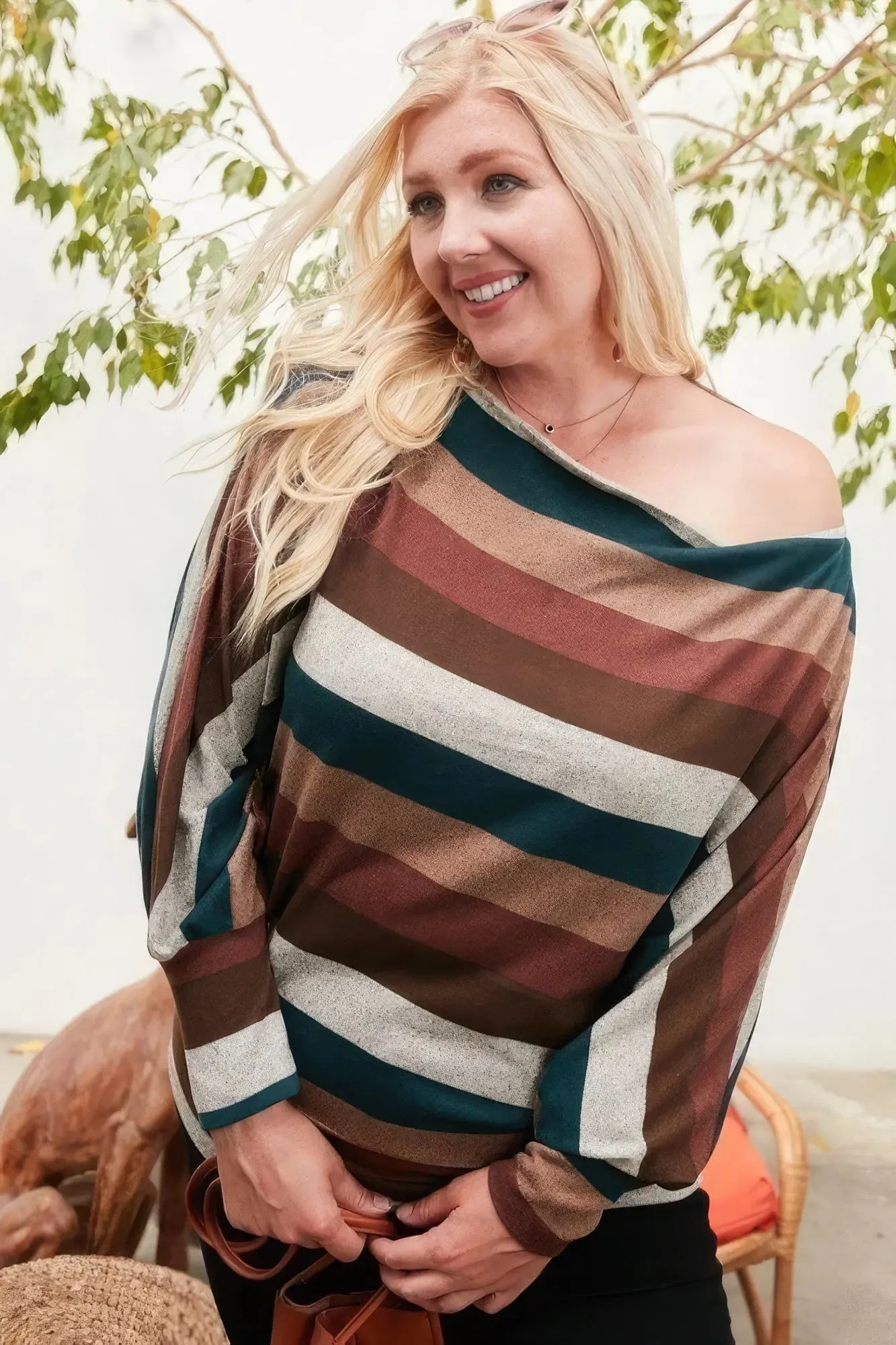 Hunter Green Multi-Stripe Plus Size Knit Top – Chic and Comfortable Knitwear