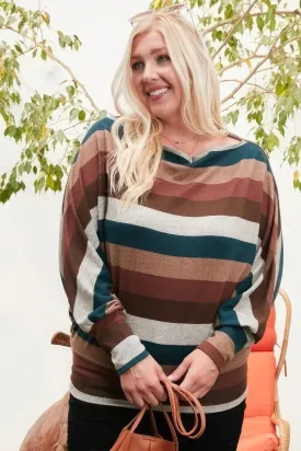 Hunter Green Multi-Stripe Plus Size Knit Top – Chic and Comfortable Knitwear