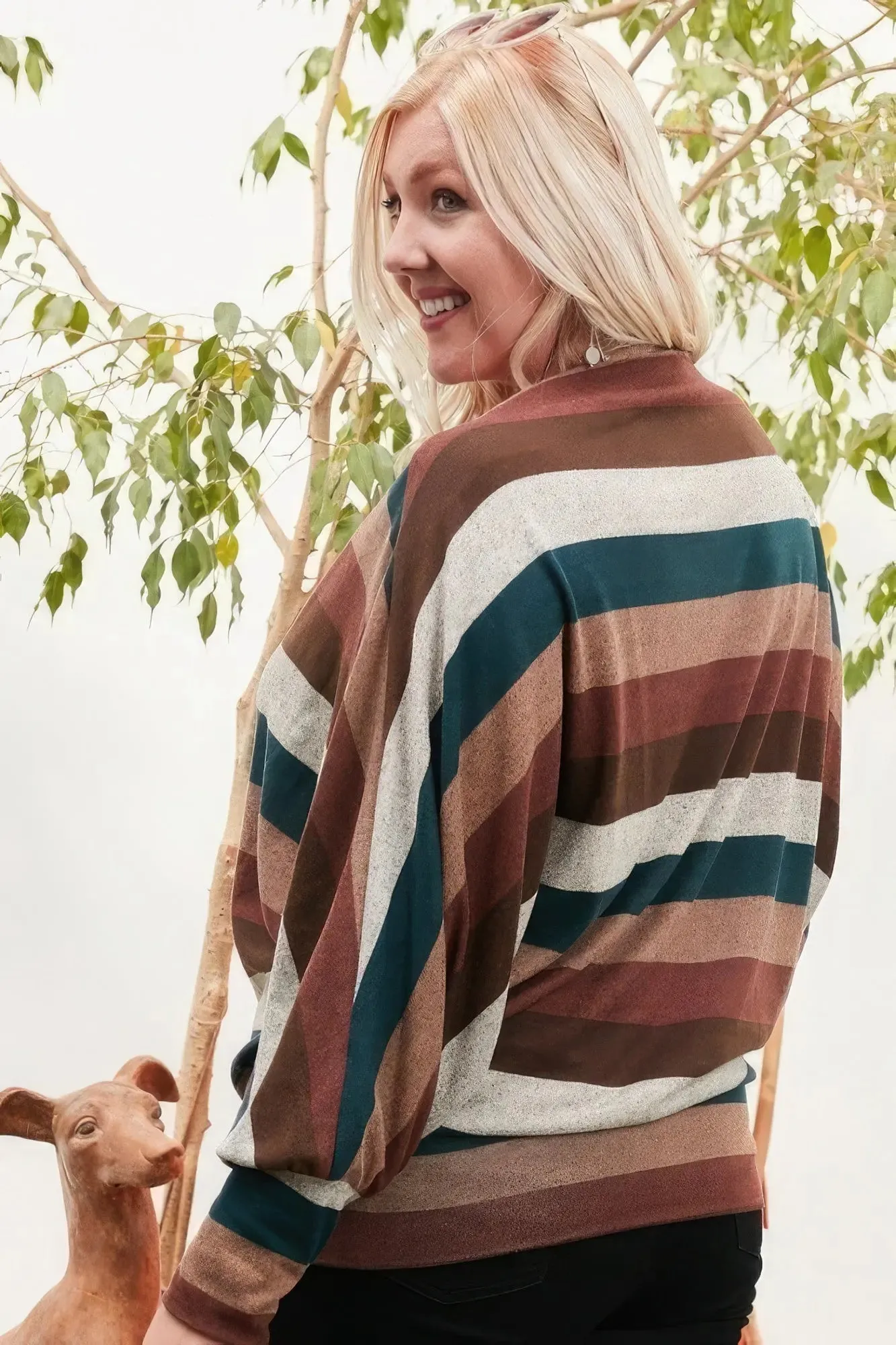 Hunter Green Multi-Stripe Plus Size Knit Top – Chic and Comfortable Knitwear