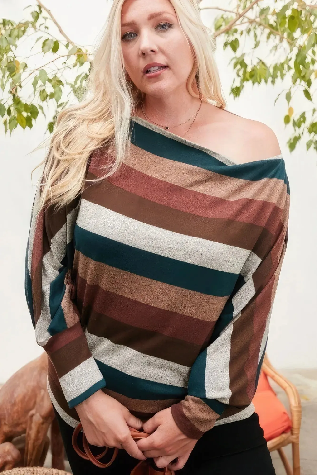 Hunter Green Multi-Stripe Plus Size Knit Top – Chic and Comfortable Knitwear
