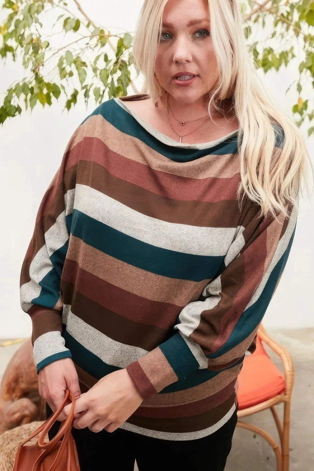 Hunter Green Multi-Stripe Plus Size Knit Top – Chic and Comfortable Knitwear