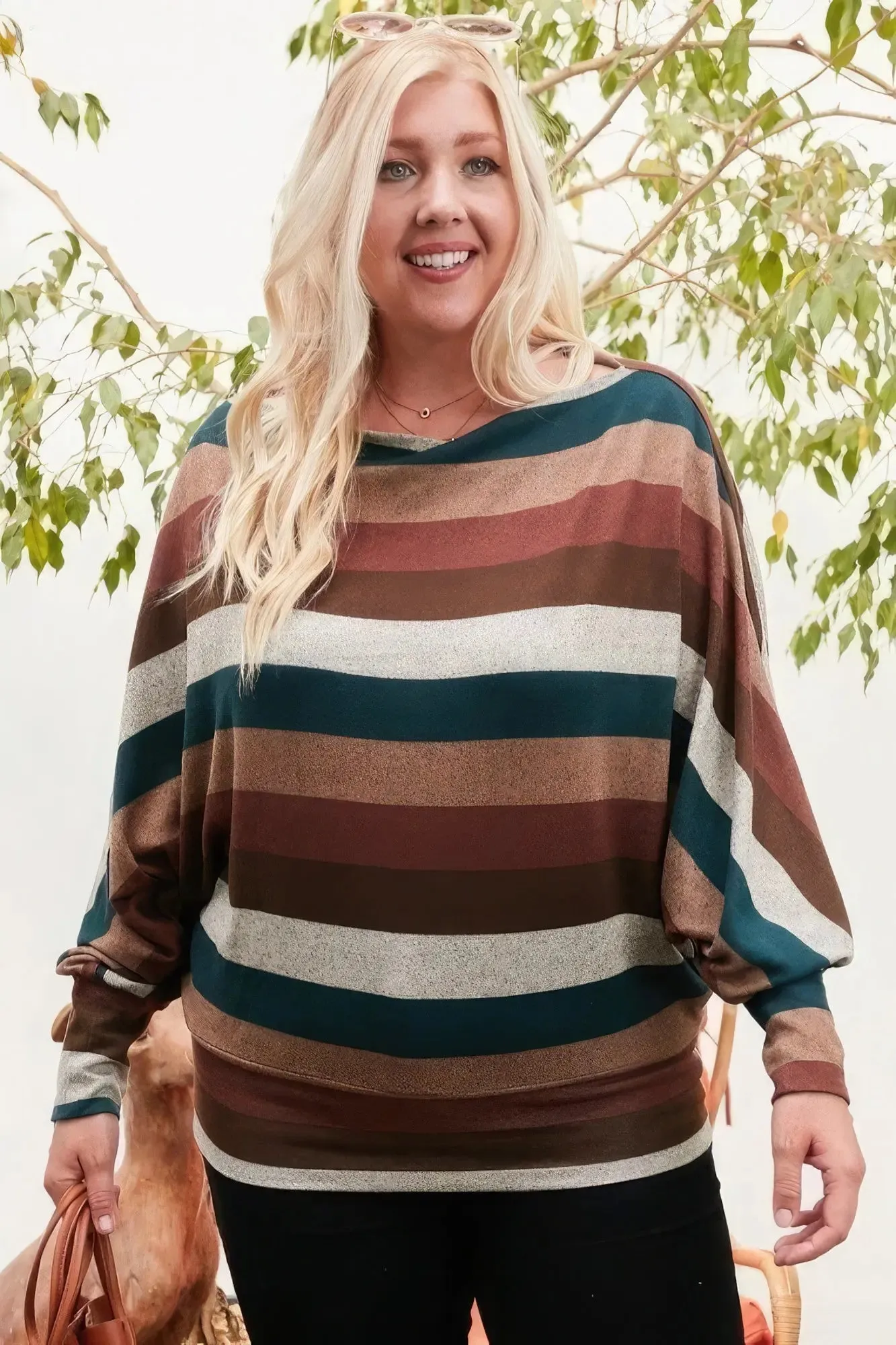 Hunter Green Multi-Stripe Plus Size Knit Top – Chic and Comfortable Knitwear