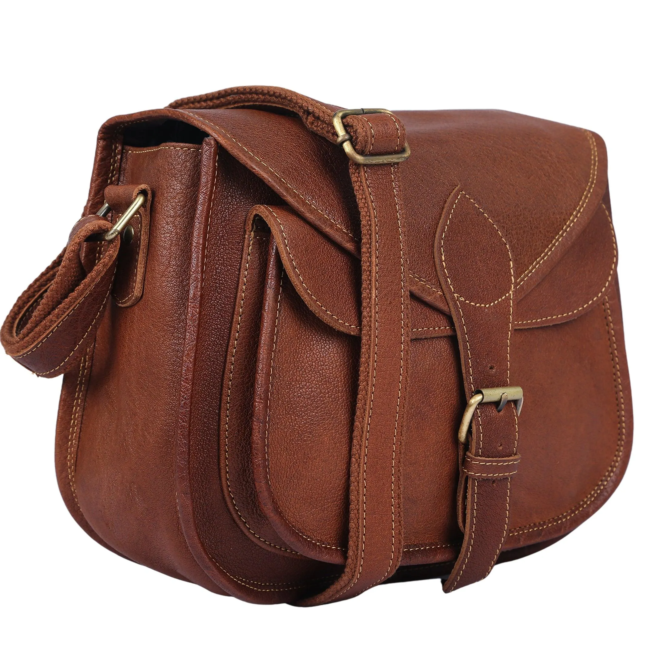 Leather Crossbody 12 inch Bag for women purse tote ladies bags satchel travel tote shoulder bag(Tan)