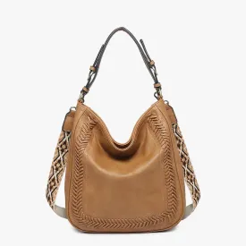 M2049S Latte Aris Small Whipstitch Hobo w/ Guitar Strap