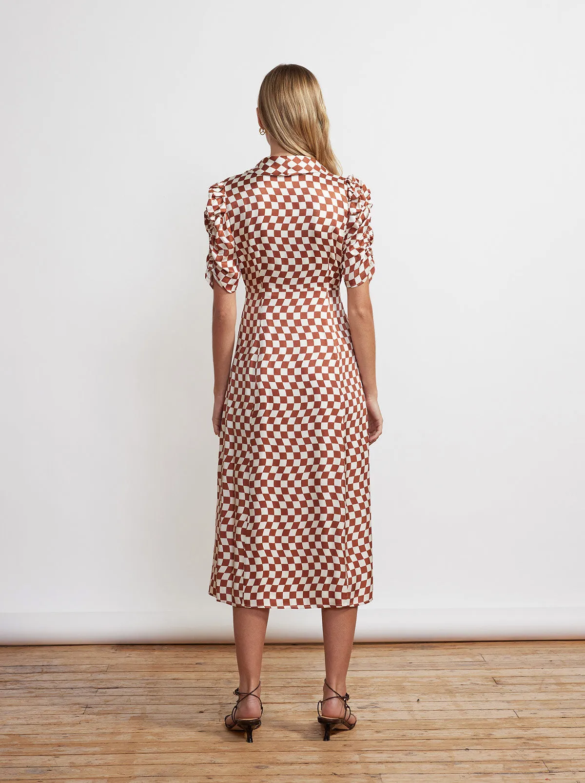 Maguire Brown Wavy Checker Midi Dress