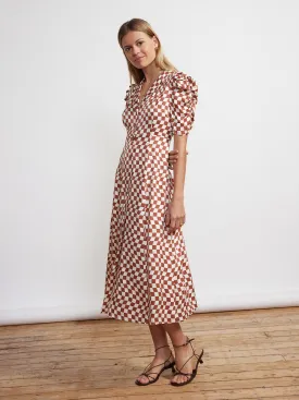 Maguire Brown Wavy Checker Midi Dress