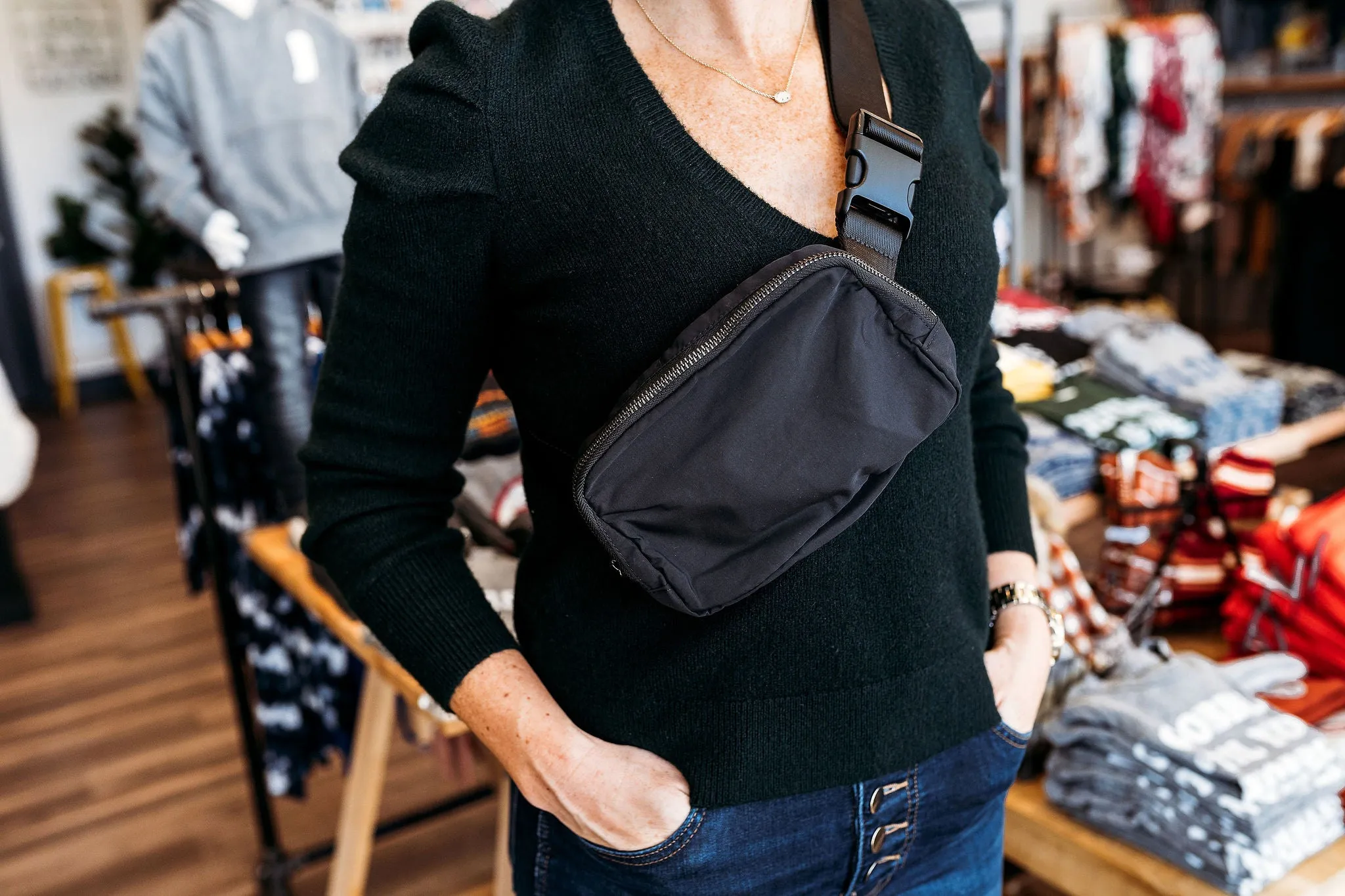 Mom Belt Bag in Black Nylon
