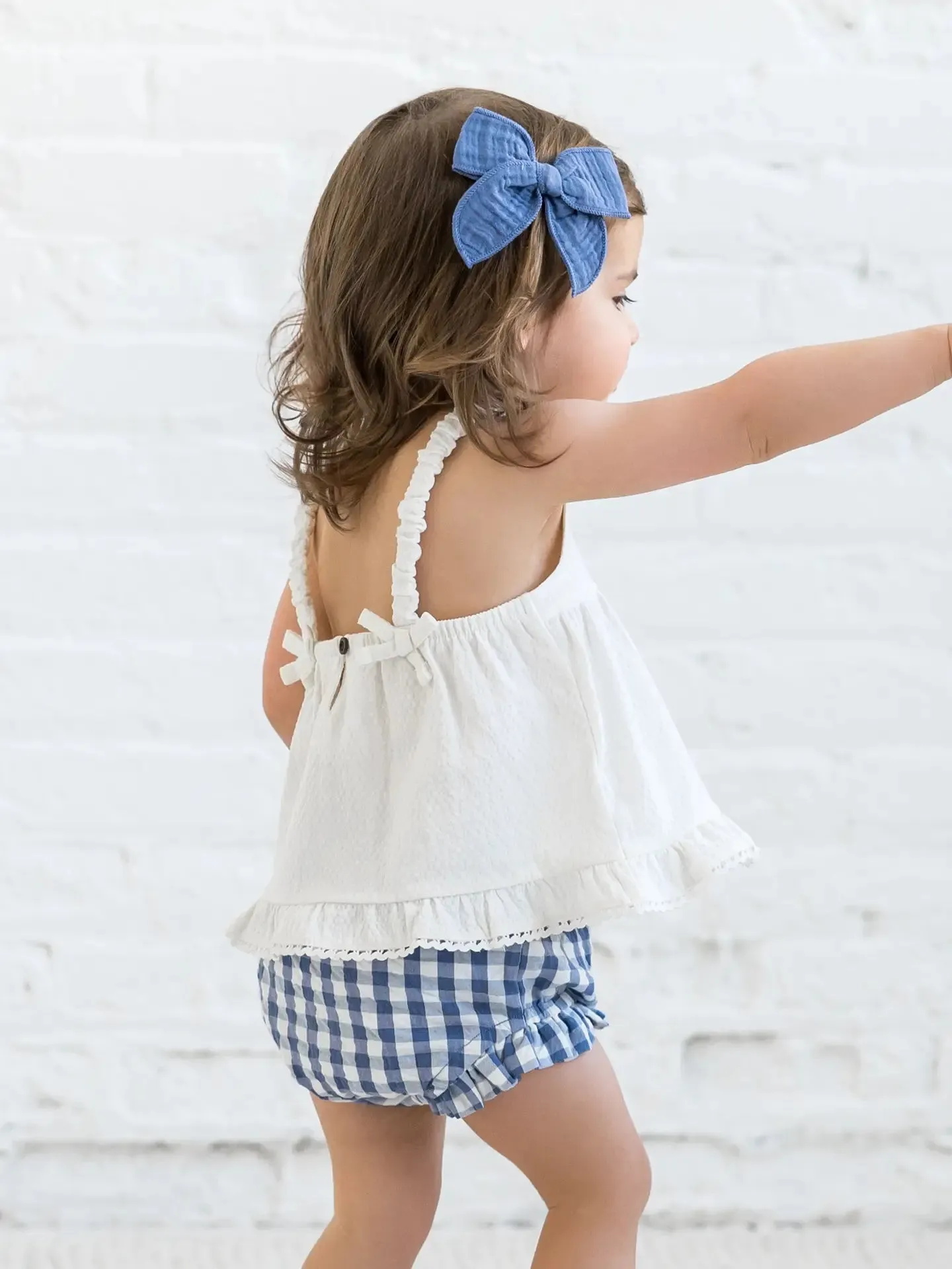 Organic Helena Seersucker Ruffle Bloomer - Marino Gingham
