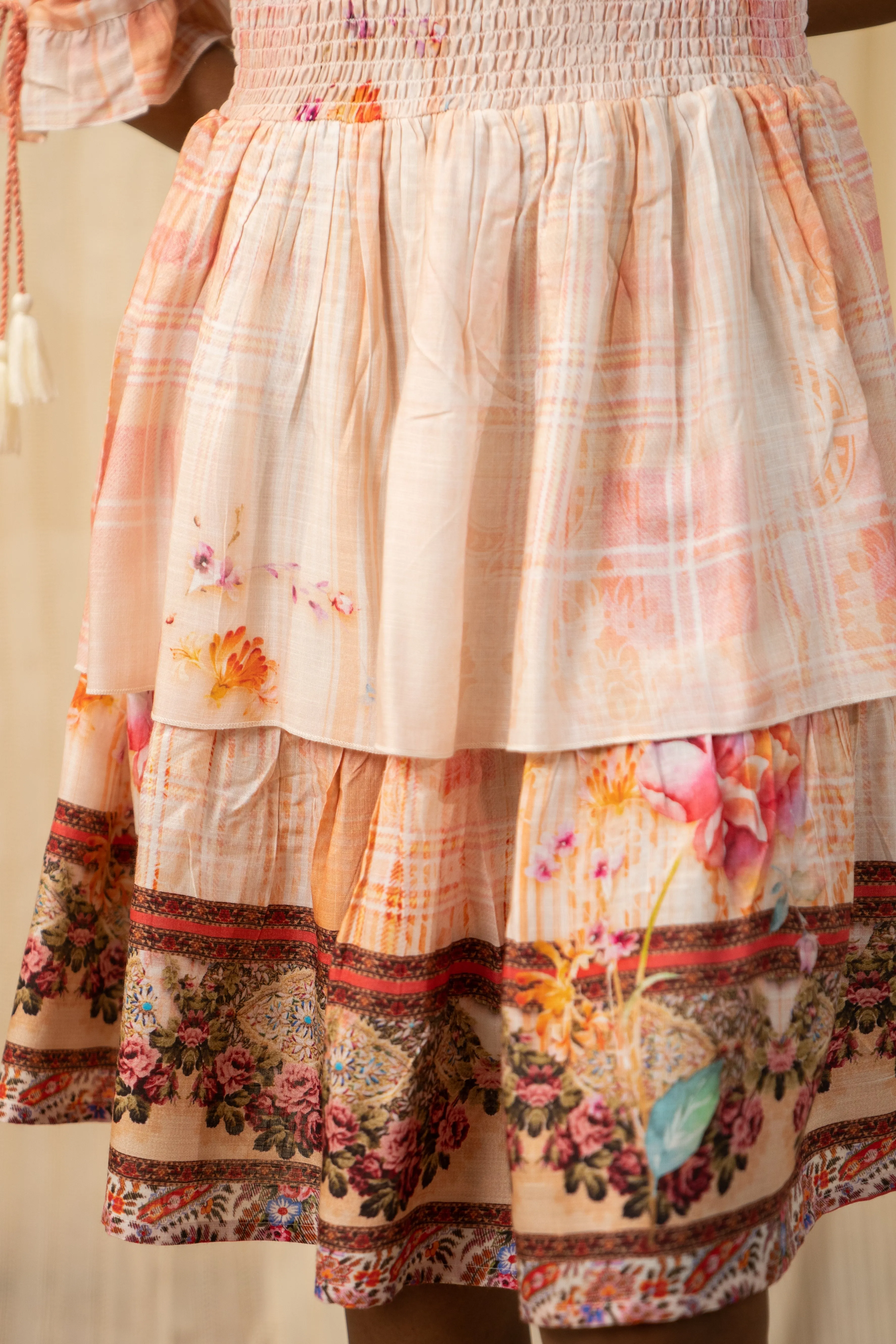 Oriental Smocked Peach Dress