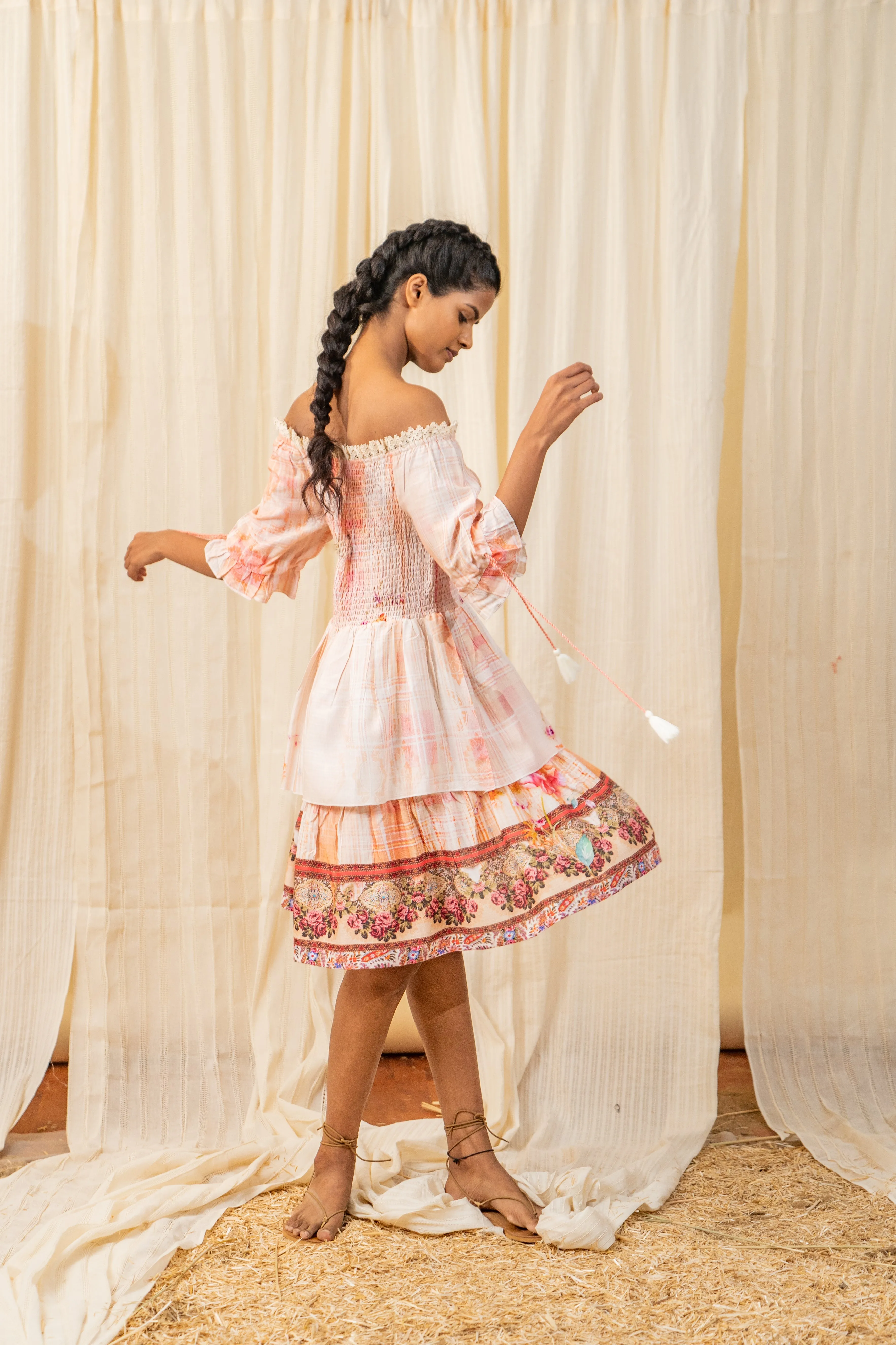 Oriental Smocked Peach Dress
