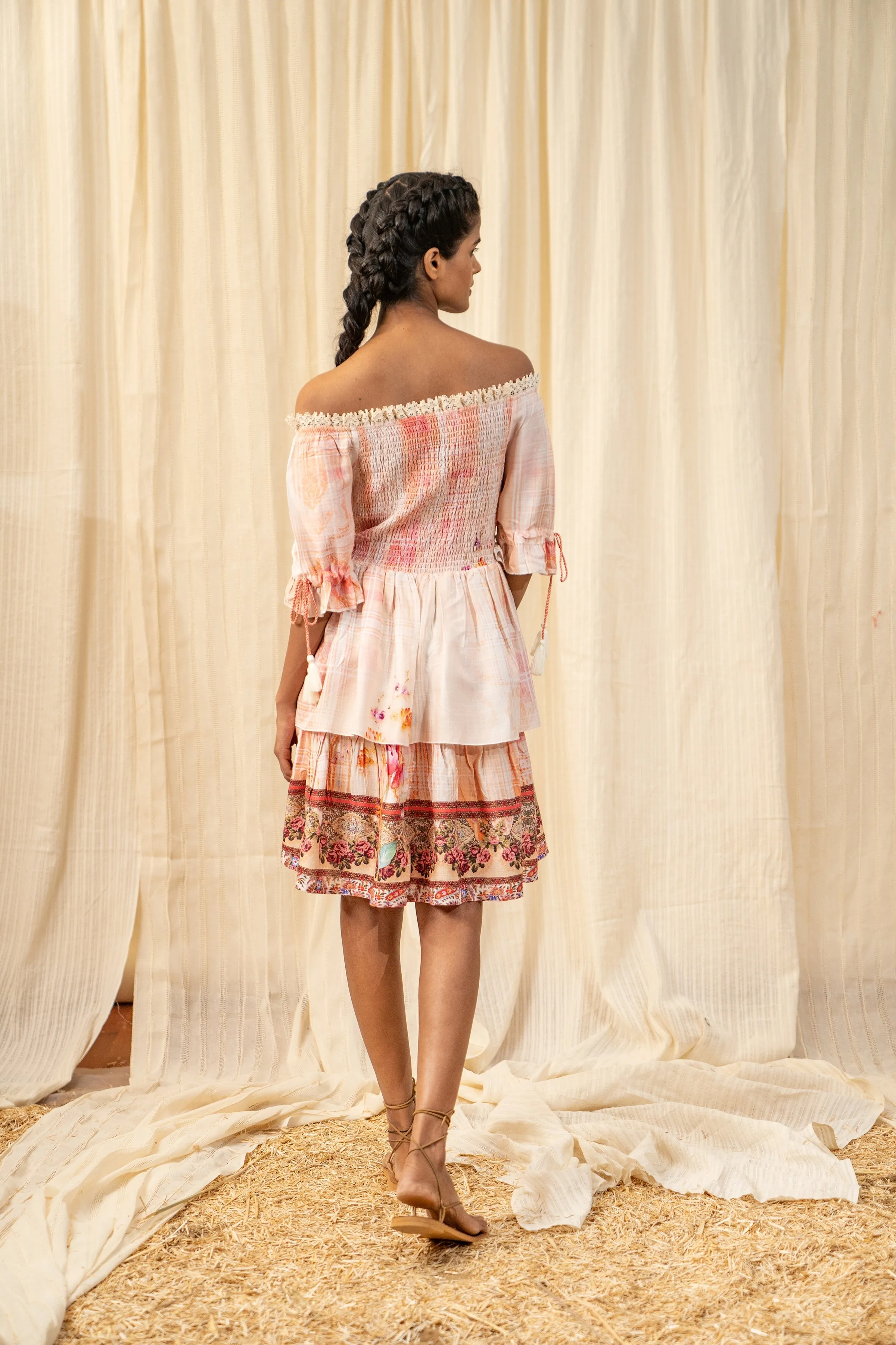 Oriental Smocked Peach Dress