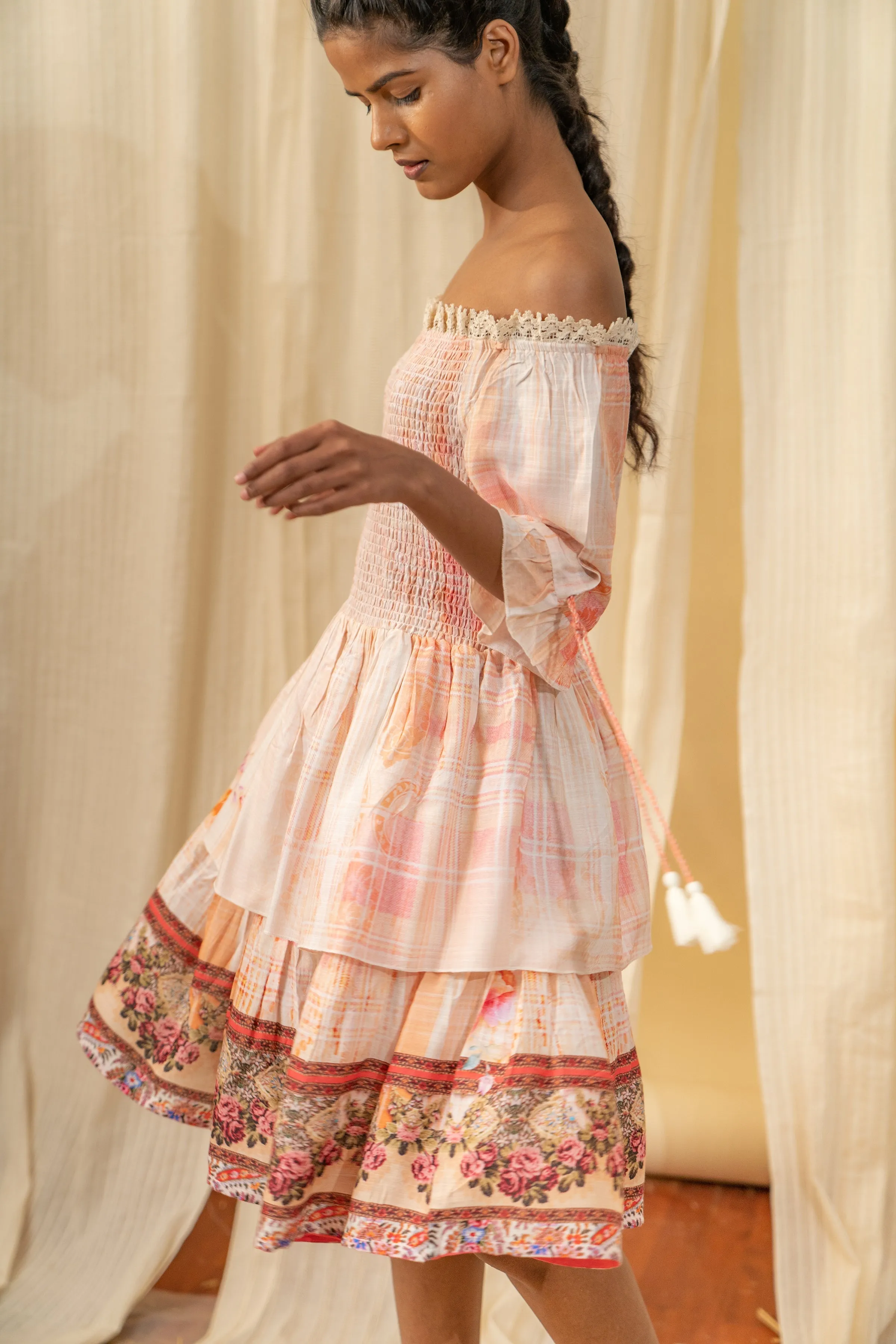 Oriental Smocked Peach Dress