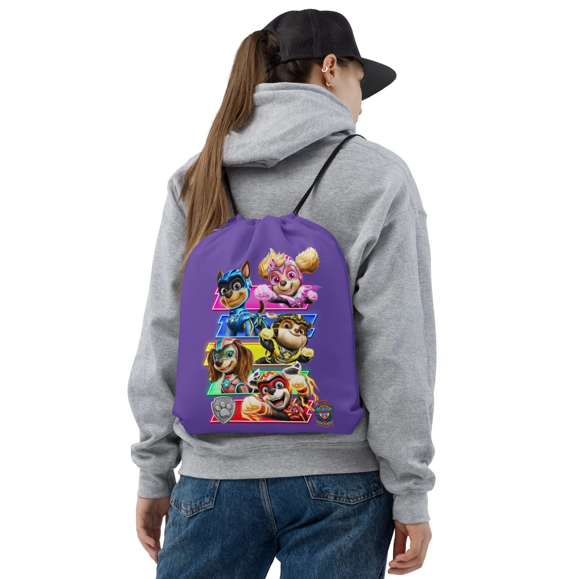 PAW Patrol The Mighty Movie Purple Drawstring Bag