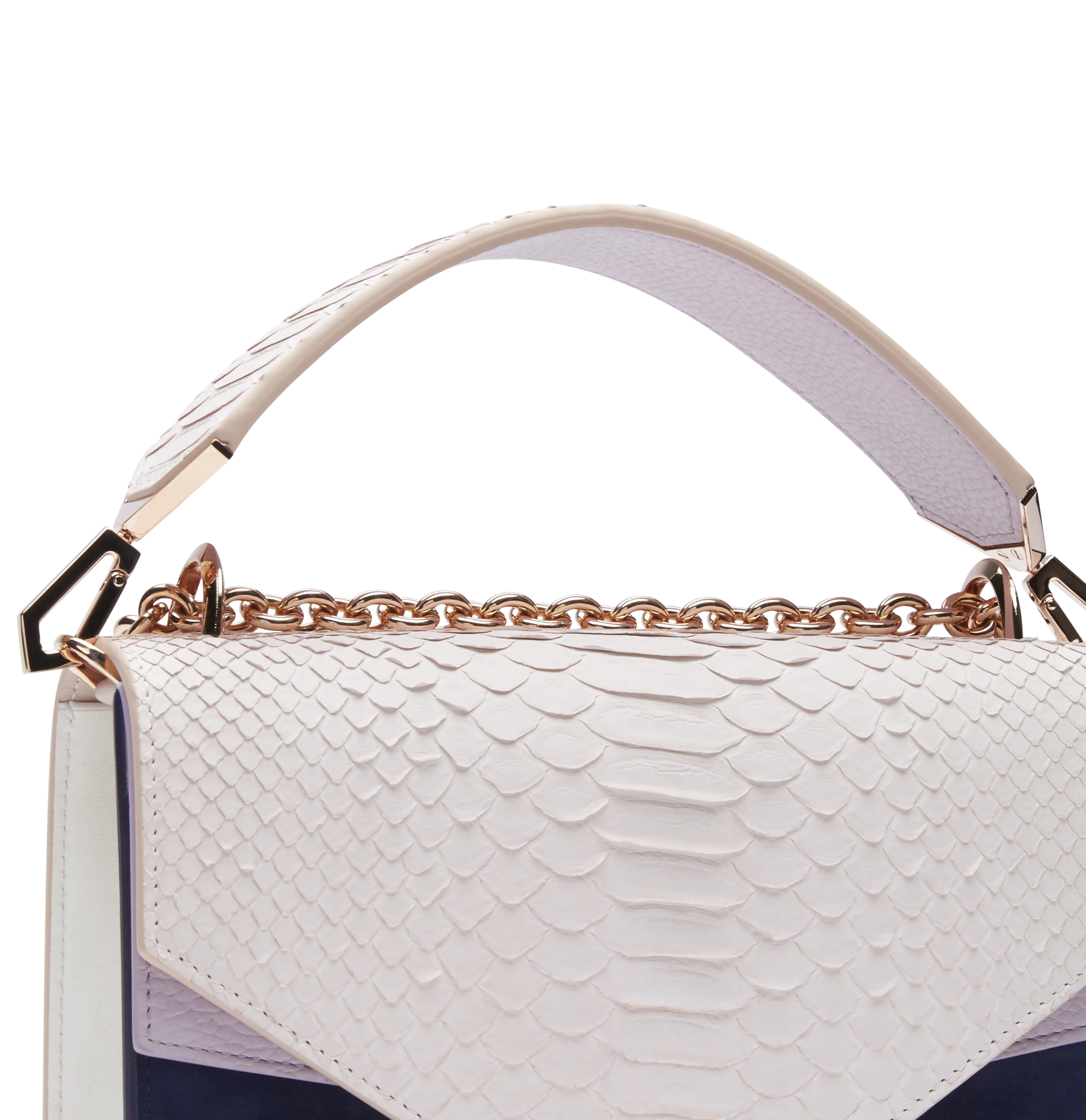 Pink, Navy and Vintage Pink Python, Calf Leather and Soft Suede with Rose Gold Hardware