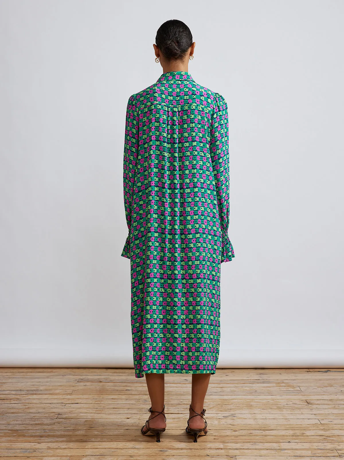 Raquel Green Linear Floral Shirt Dress