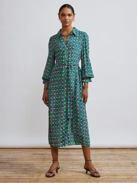 Raquel Green Linear Floral Shirt Dress
