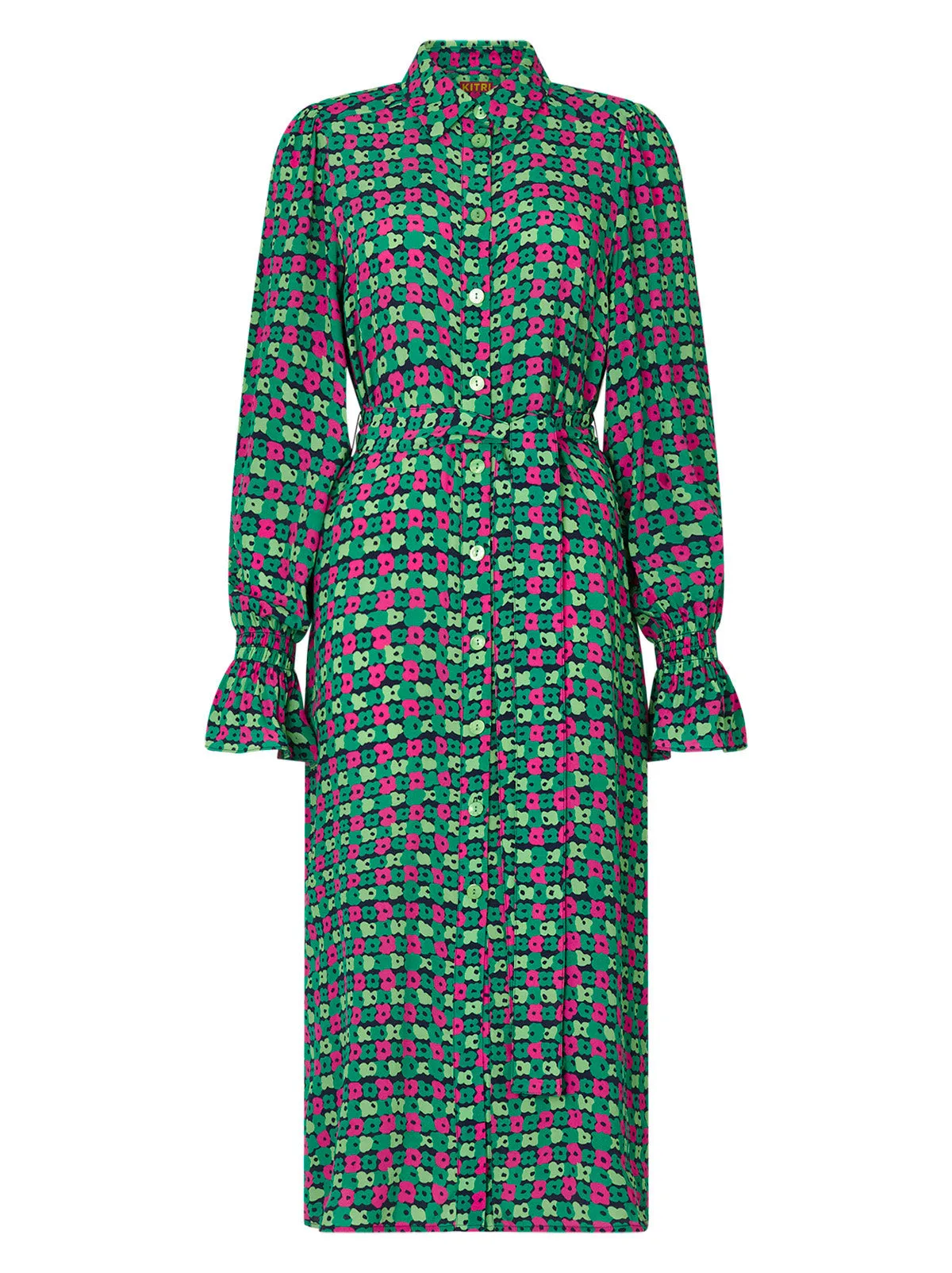 Raquel Green Linear Floral Shirt Dress