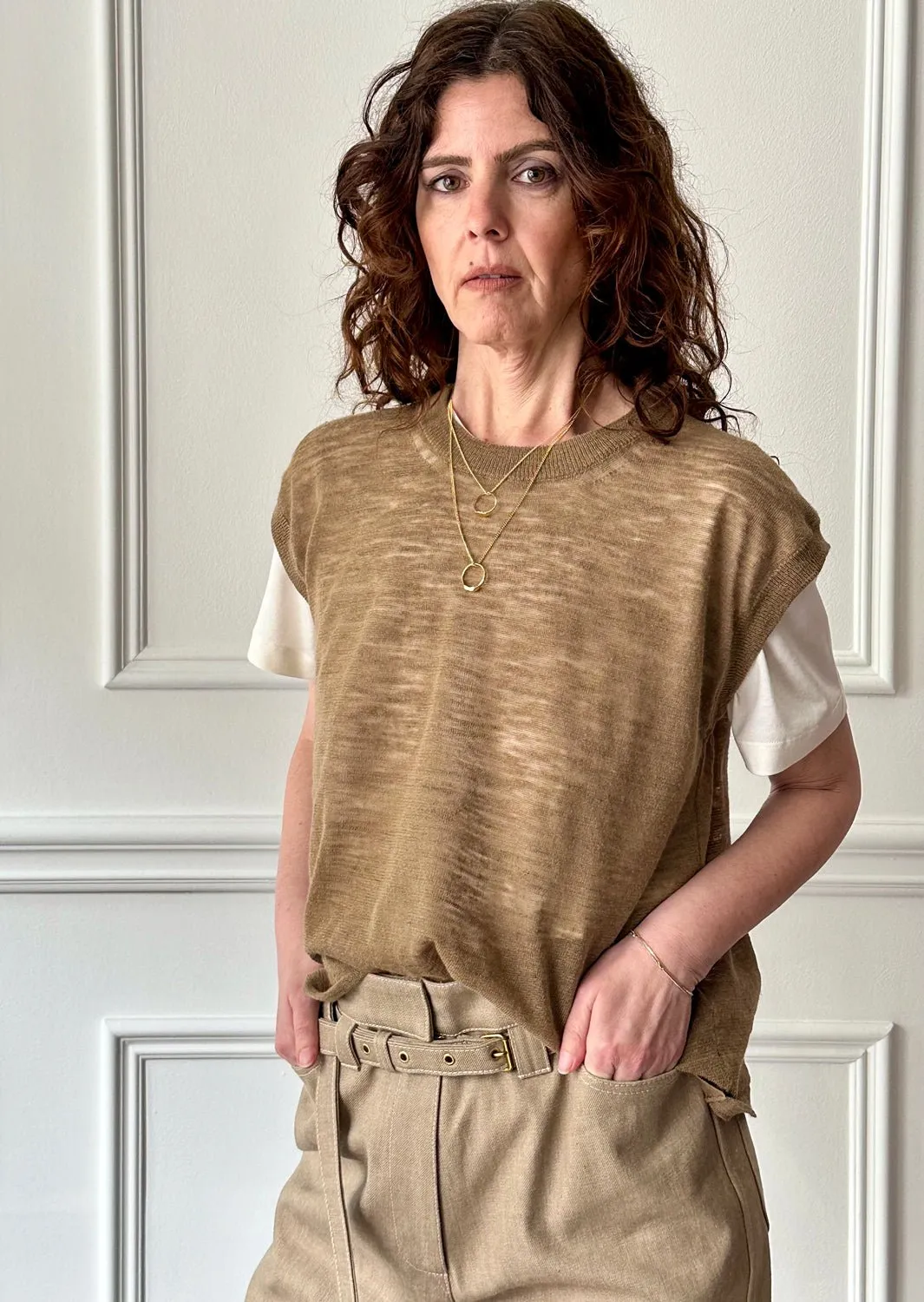 ROBERTO COLLINA - Round-Neck Tank in Sabbia