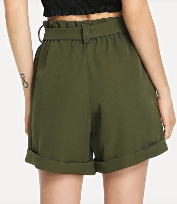 Womens High Waist Army Green Shorts