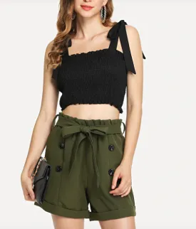 Womens High Waist Army Green Shorts